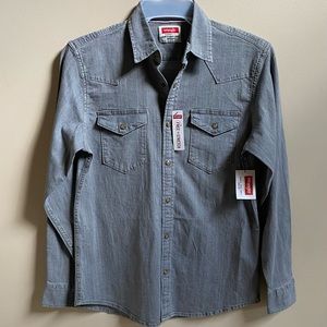 WRANGLER JACKETS-JEANS-SHIRT LONG SLEEVES SHIRT / GRAY-DENIM/SIZE S / NWT.